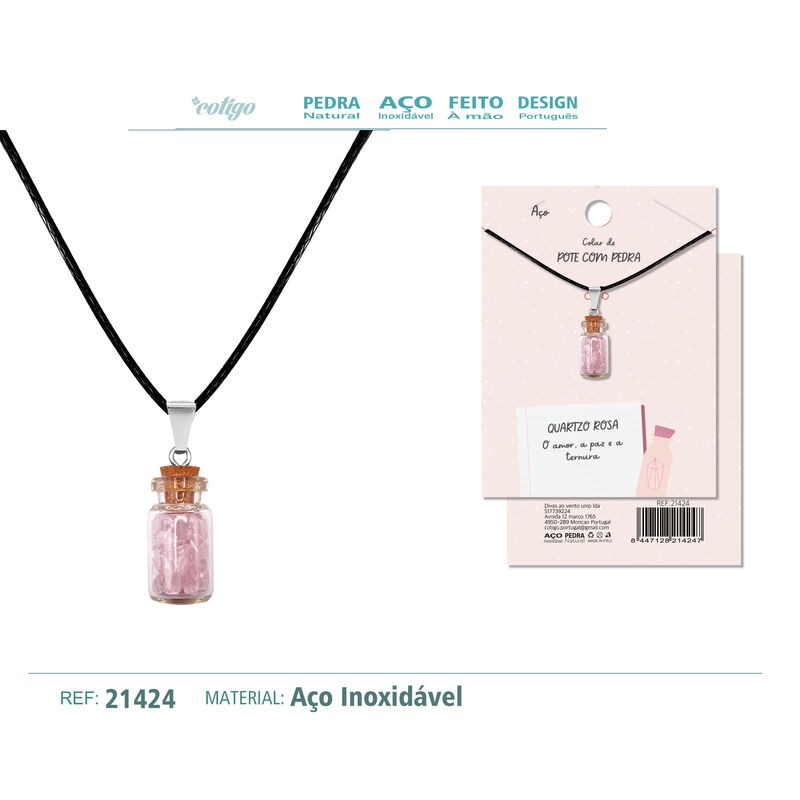 Colgante Botellita Cuarzo Rosa con cordon encerado (P2) ·
