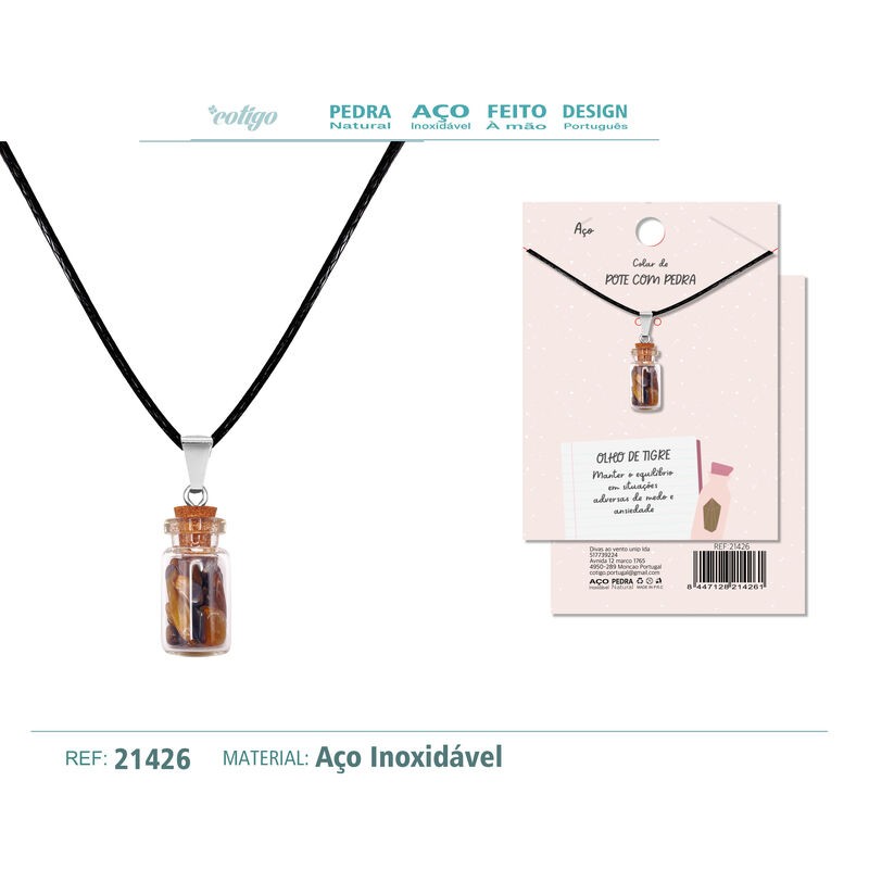 Colgante Botellita Ojo De Tigre con cordon encerado (P2) ·