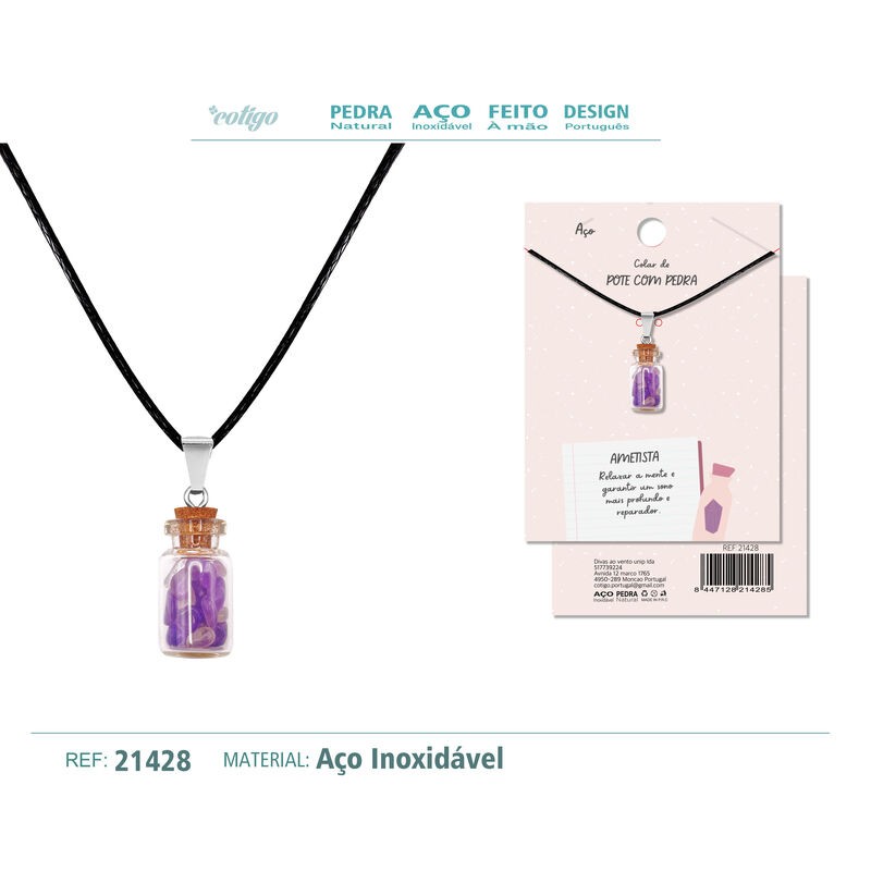 Colgante Botellita Amatista con cordon encerado (P2) ·