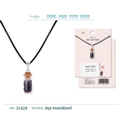 Colgante Botellita Agata Negra con cordon encerado (P2) ·