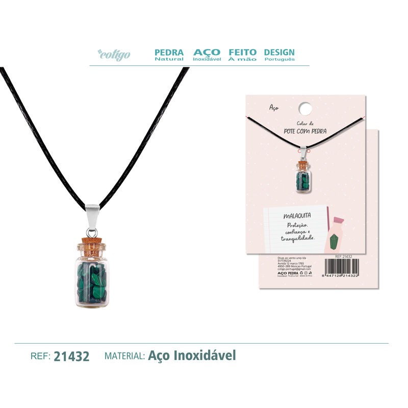 Colgante Botellita Malaquita con cordon encerado (P2) ·