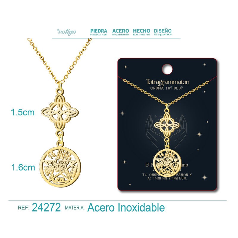 Colgante Tetragramaton con Nudo de Bruja - Doble proteccion