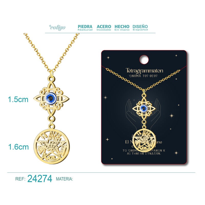 Colgante Doble proteccion Tetragramaton y Nudo de Bruja con