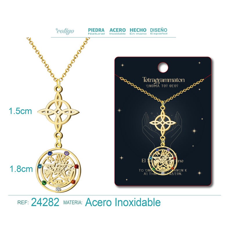 Colgante Tetragramaton y 7 Chakras Con Nudo De Bruja Acero