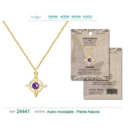 Colgante Nudo De Bruja con Amatista en Acero Dorado (P2) ·