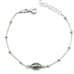 Pulsera Plata Virgen de la Milagrosa con bolas 16 a 19 cm