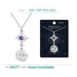 Colgante Tetragramaton y Nudo de Bruja con Amatista - Acero