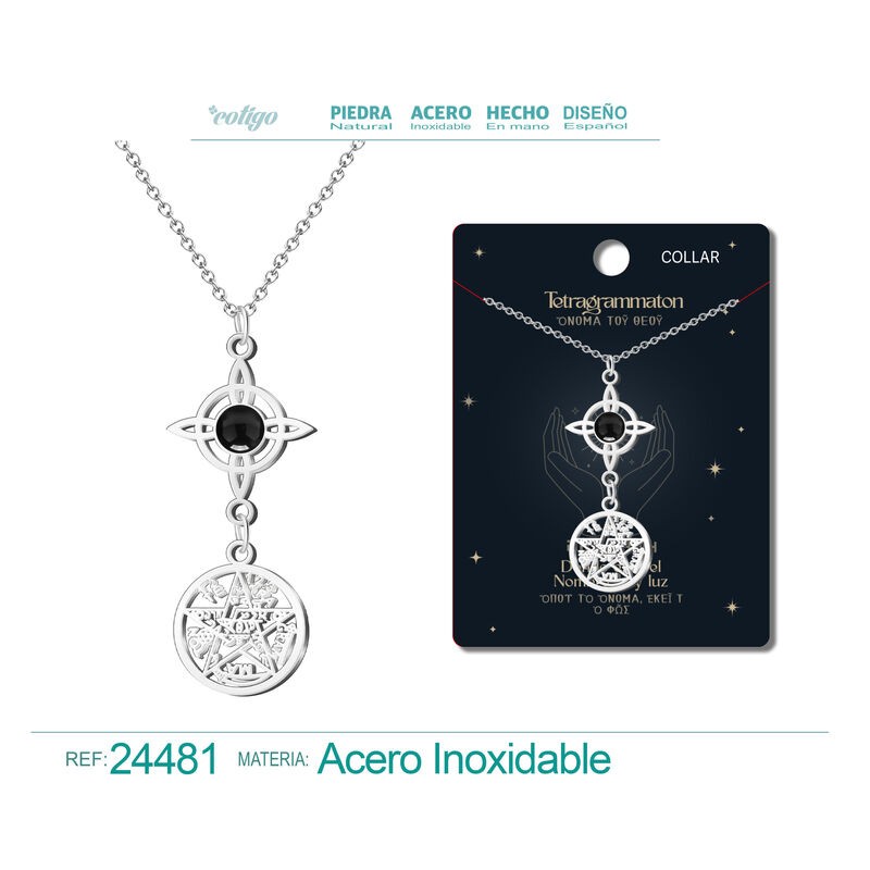Colgante Tetragramaton y Nudo de Bruja con Agata Negra -