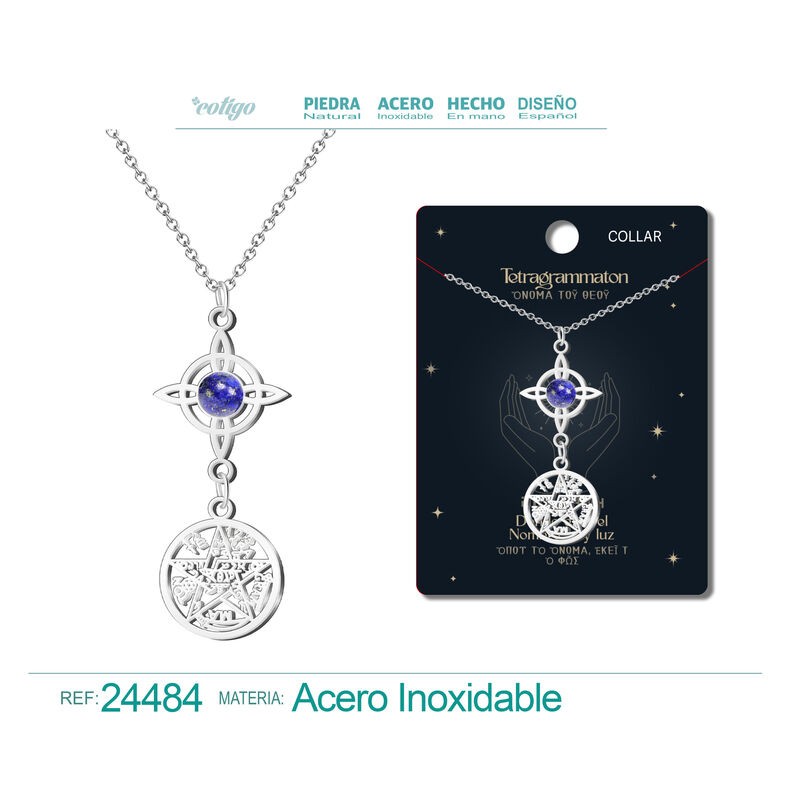 Colgante Tetragramaton y Nudo de Bruja con lapislazuli -
