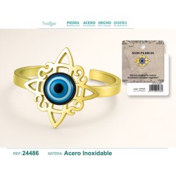 Anillo Nudo Bruja con Ojo Turco Acero Dorado (P2) ·