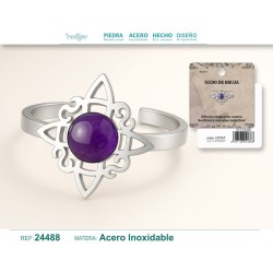 Anillo Nudo de Bruja con Amatista Acero Plateado (P2) ·
