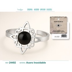 Anillo Nudo de Bruja con Agata Negra Acero Plateado (P2) ·
