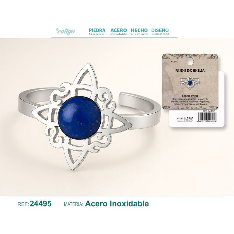 Anillo Nudo de Bruja con Lapizlazuri Acero Plateado (P2) ·