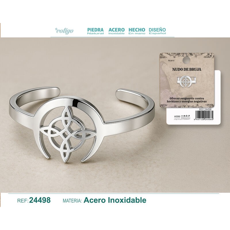 Anillo Nudo de Bruja con Luna Acero Plateado (P2) ·