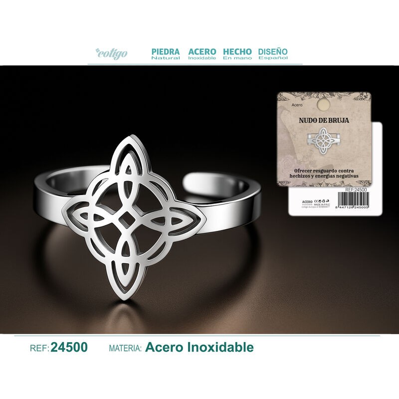 Anillo Nudo de Bruja Acero Plateado (P2) ·