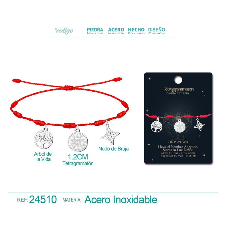 Pulsera 7 Nudos con  Arbol De La Vida, Tetragramaton y Nudo