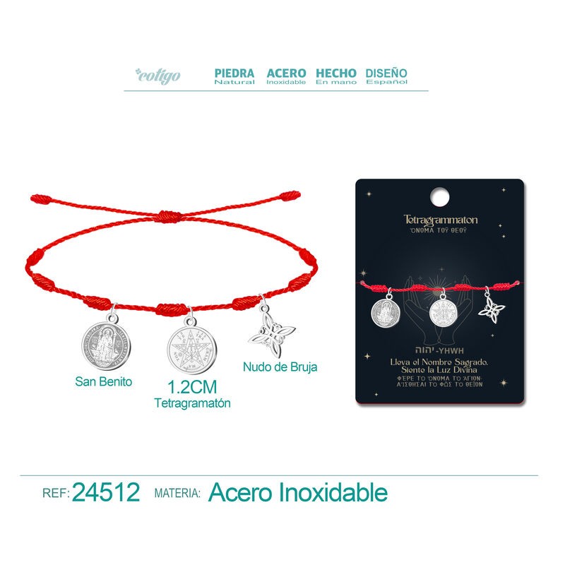 Pulsera 7 Nudos con San Benito, Tetragramaton y Nudo De