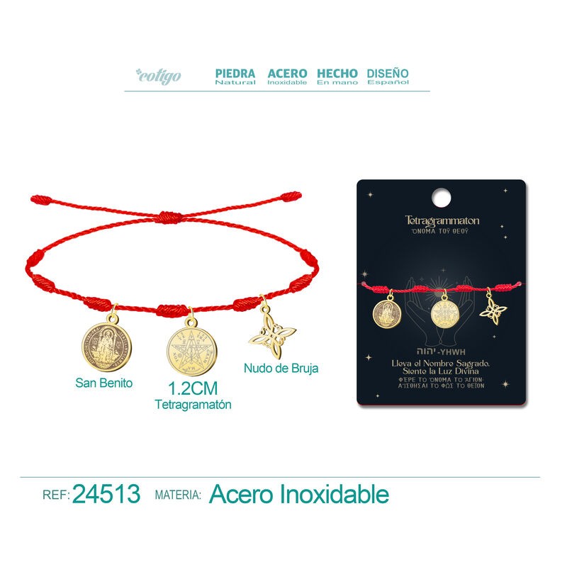 Pulsera 7 Nudos con San Benito, Tetragrammaton y Nudo De