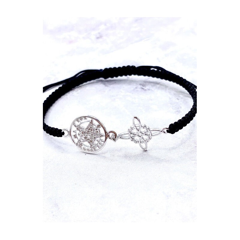 Pulsera Hilo Negro Trenzado Nudo de Bruja c/ Tetragramatón