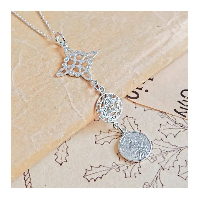 Amuleto Plata Triple Protección Nudo Bruja, Tetragramatón y