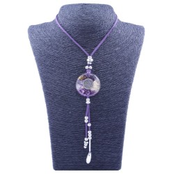 Collar Orgon Flor de la Vida Morado con Abalorios (3,7 cm Ajustable)