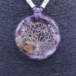 Collar Orgon Arbol de la vida brillantes Morado (5,4 cm Ajustable)