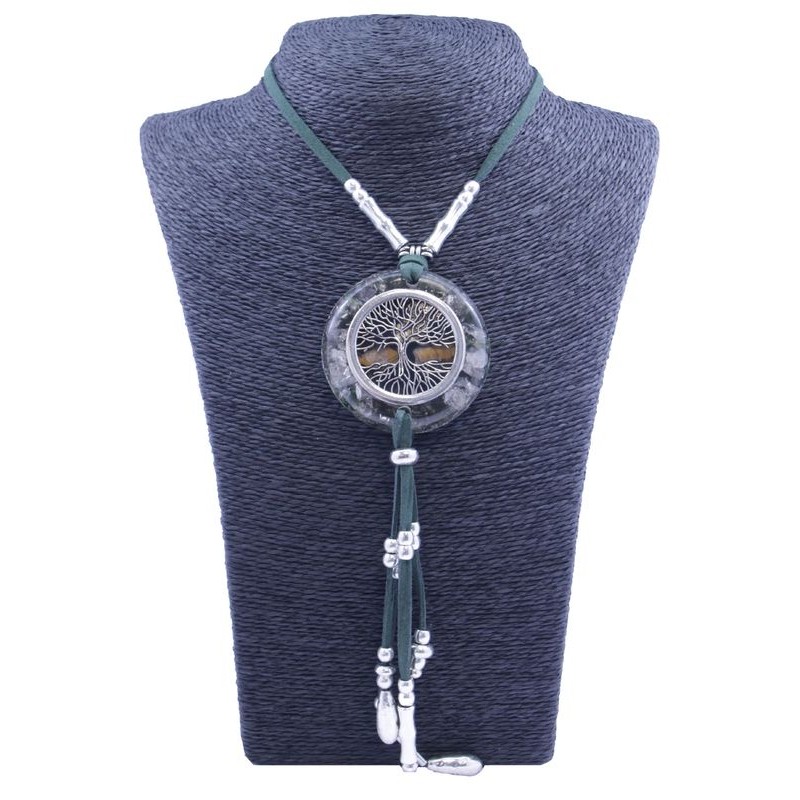 Collar Orgon Arbol de la vida Verde con Abalorios (5,4 cm Ajustable)