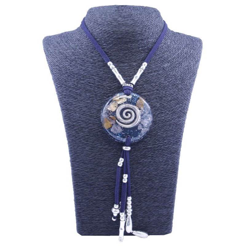 Collar Orgon Espiral Azul con Abalorios (5,4 cm Ajustable)