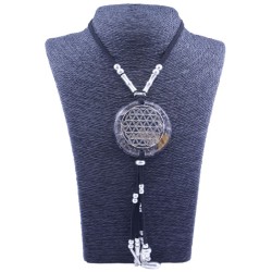 Collar Orgon Flor de la vida Negro con Abalorios (5,4 cm Ajustable)