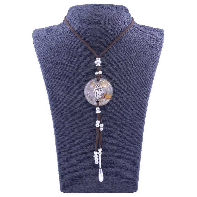 Collar Orgon Mano de Fatima Beige con Abarolios (3,7 cm Ajustable)