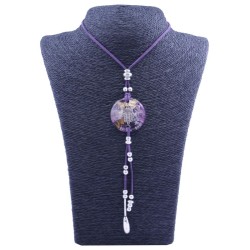 Collar Orgon Mano de Fatima Morado con Abalorios (3,7 cm Ajustable)