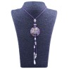 Collar Orgon Mano de Fatima Morado con Abalorios (3,7 cm Ajustable)