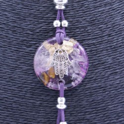 Collar Orgon Mano de Fatima Morado con Abalorios (3,7 cm Ajustable)