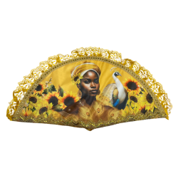 Abanico Ochun 65 x 35 cm tela impresa doble cara ·