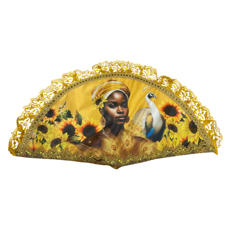 Abanico Ochun 65 x 35 cm tela impresa doble cara ·
