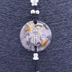 Collar Orgon Mano de Fatima Negro con Abalorios (3,7 cm Ajustable)