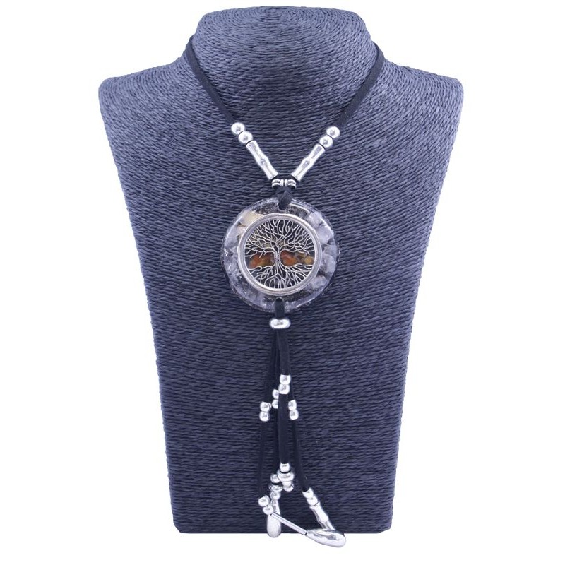 Collar Orgon Arbol de la vida Negro con Abalorios (5,4 cm Ajustable)