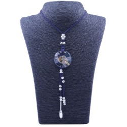 Collar Orgon Om Azul con Abalorios (3,7 cm Ajustable)