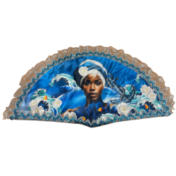Abanico Yemaya 65 x 35 cm tela impresa doble cara ·