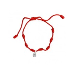 Pulsera Hilo Rojo 7 Nudos c/ Virgen Milagrosa en Plata ·