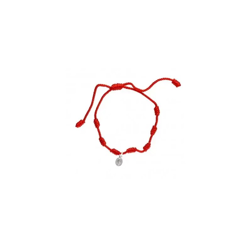 Pulsera Hilo Rojo 7 Nudos c/ Virgen Milagrosa en Plata ·