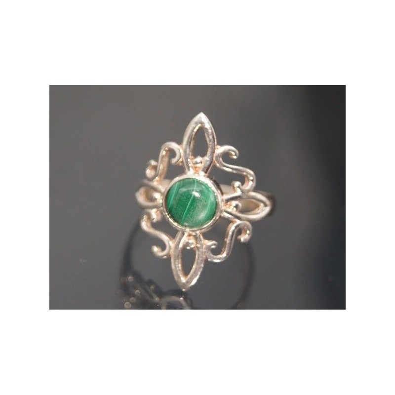 Amuleto Anillo Plata Nudo de Bruja con Malaquita nº 16-17