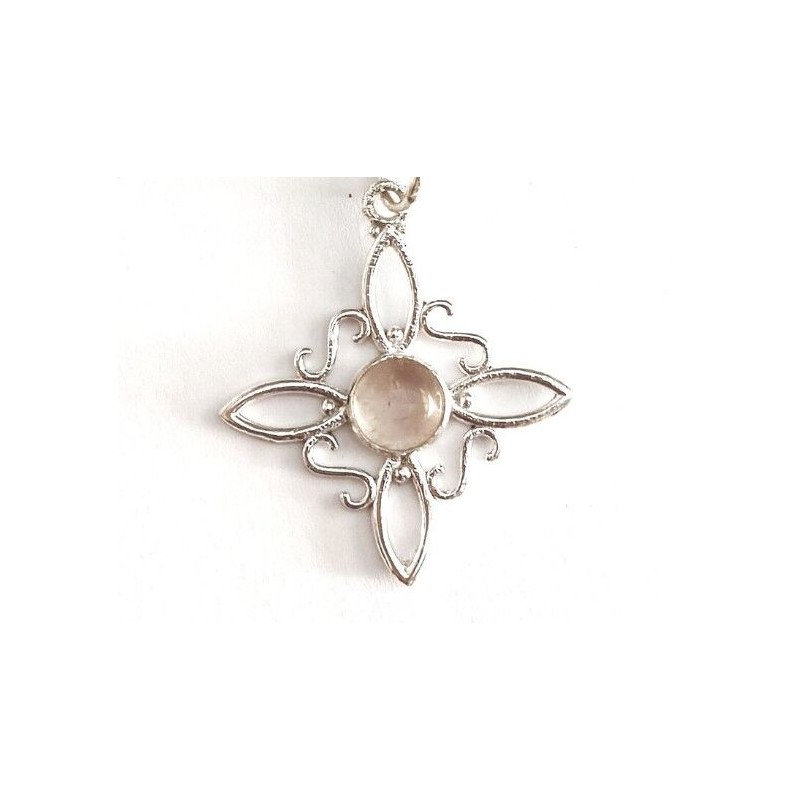 Amuleto Anillo Plata Nudo de Bruja con Cuarzo Rosa nº 12-13