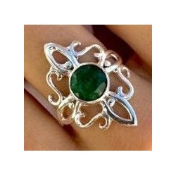 Amuleto Anillo Plata Nudo de Bruja con Agata Verde nº 10-11