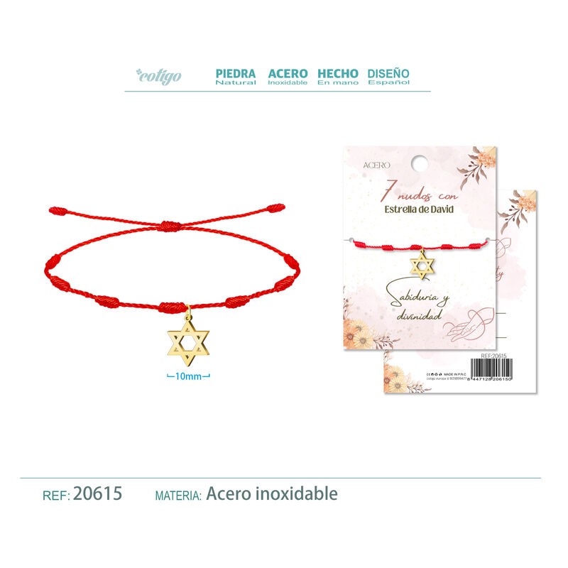 Pulsera 7 Nudos Con Estrella De David Color Dorado -