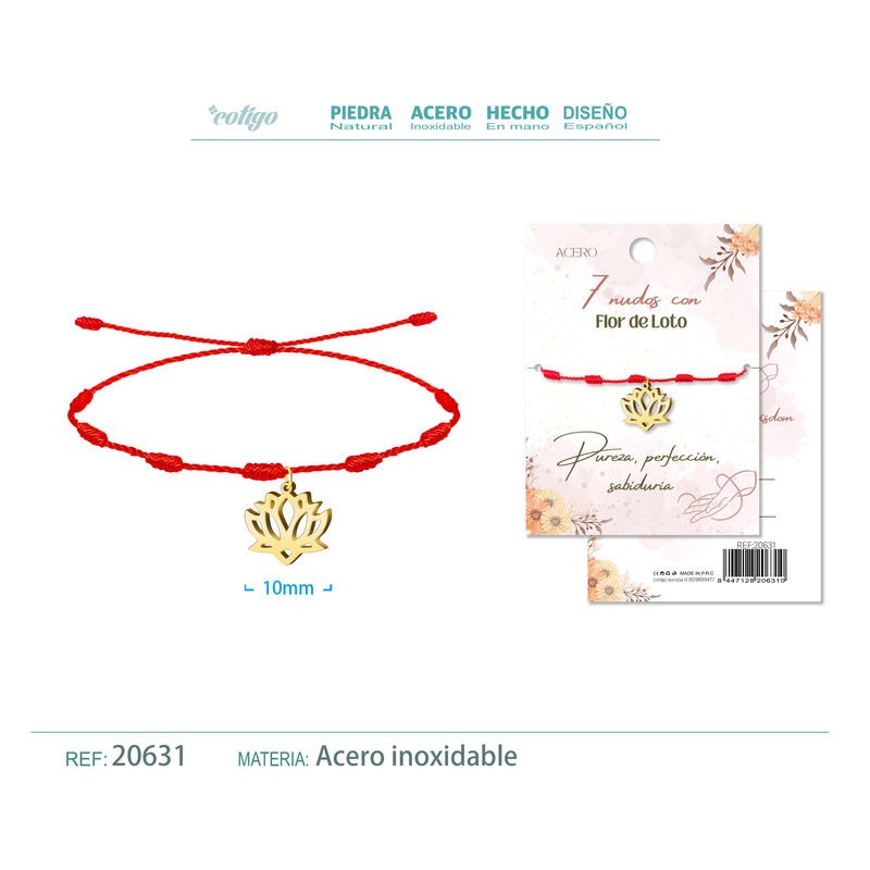 Pulsera 7 Nudos con Flor De Loto en Acero Dorado (P2) ·