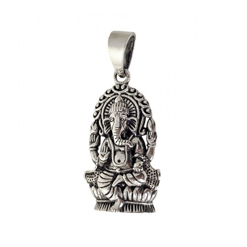 Amuleto Plata Dios Hindú Ganesha estilo envejecido