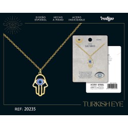 Collar Ojo Turco Dentro De Mano Fatima Acero Color Dorado