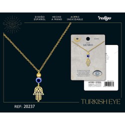 Collar Ojo Turco Con Mano Fatima Acero Color Dorado (P2)