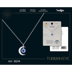Collar Ojo Turco Con Luna Acero Color Plateado (P2)